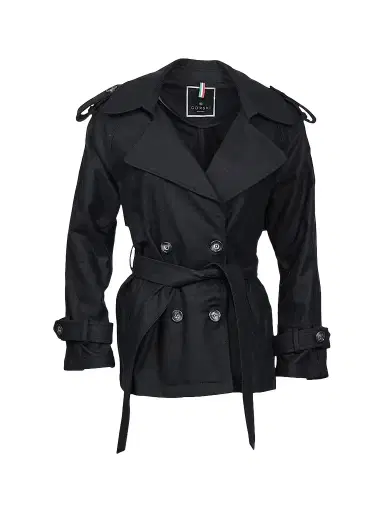 Gorski Women's Belted Trench Jacket Crafted with Vitale Barberis Wool - Black | Thumbnail 1
