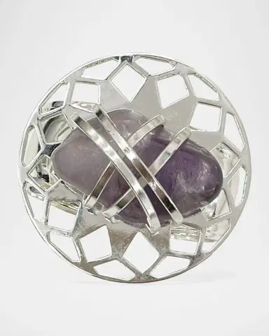 Nomi K Stone Design Amethyst Napkin Rings With Silver Plating, Set Of 4 | Thumbnail 2