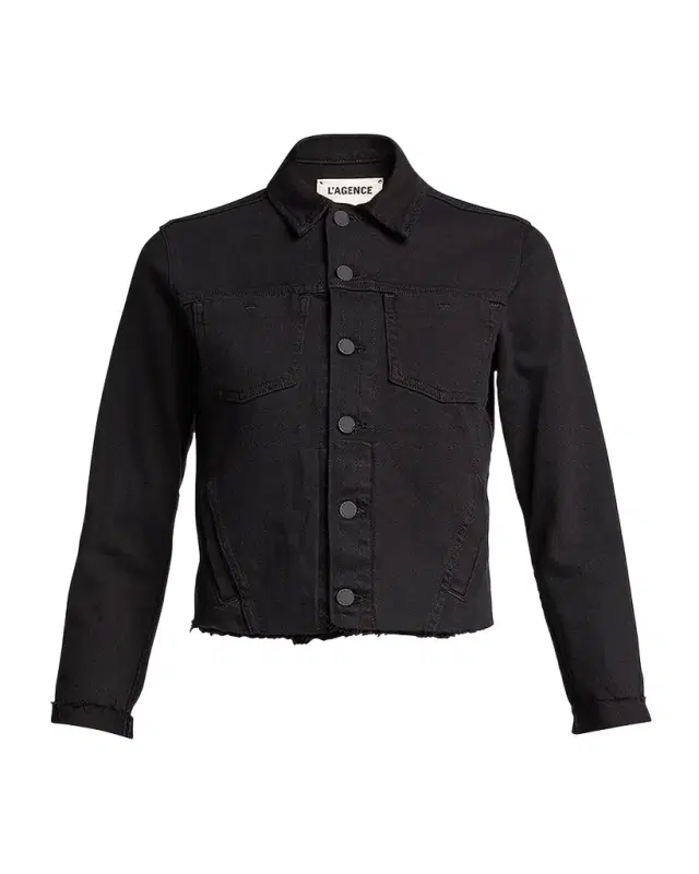 L 'Agence Janelle Slim Raw-Edge Denim Jacket
