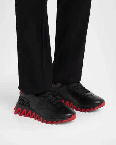 Christian Louboutin Men's Loubishark Flat Leather Red-Sole Runner Sneakers | Thumbnail 2