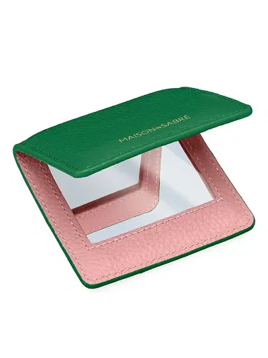 MAISON de SABRÉ Leather Compact Mirror - Emerald Lily | Thumbnail 2