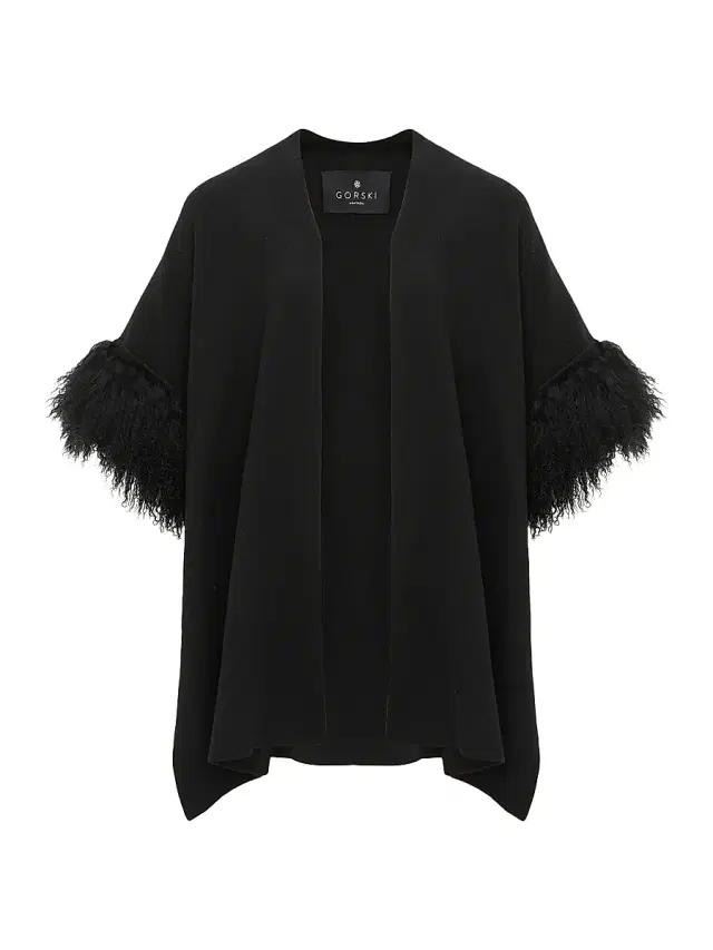 Gorski Women's Knit Vest with Select Mongolian Shearling Lamb Trim - Black