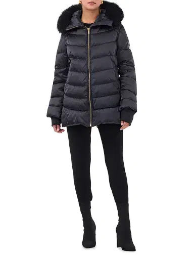 Gorski Women's Apres-Ski Jacket with Detachable Toscana Shearling Lamb Hood Trim - Black - Size Small | Thumbnail 2