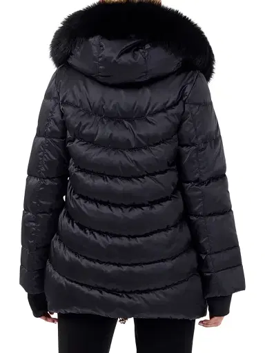 Gorski Women's Apres-Ski Jacket with Detachable Toscana Shearling Lamb Hood Trim - Black - Size Small | Thumbnail 3