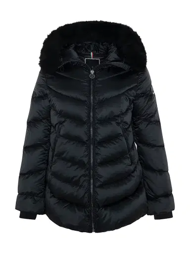 Gorski Women's Apres-Ski Jacket with Detachable Toscana Shearling Lamb Hood Trim - Black - Size Small | Thumbnail 1