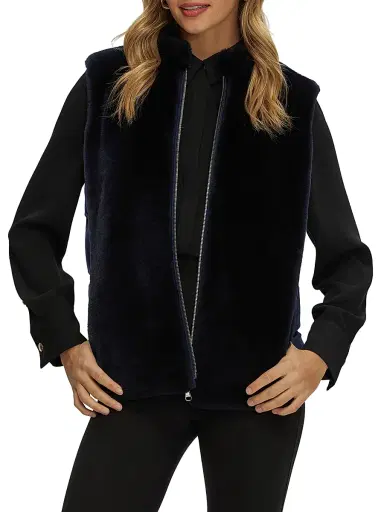 Gorski Women's Reversible Select Shearling Lamb Vest - Navy - Size Small | Thumbnail 2