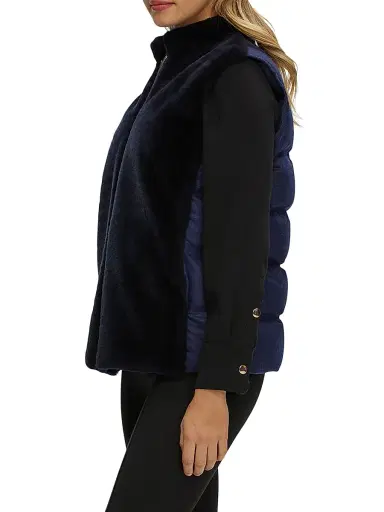 Gorski Women's Reversible Select Shearling Lamb Vest - Navy - Size Small | Thumbnail 3