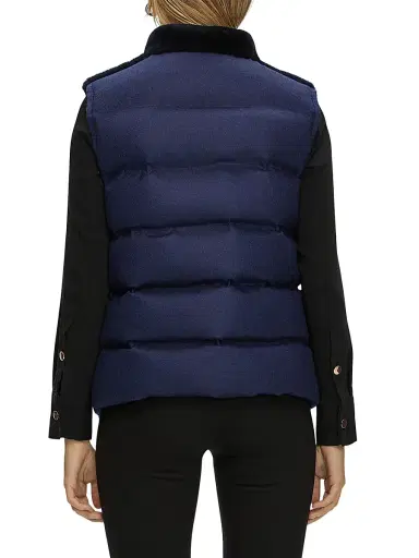 Gorski Women's Reversible Select Shearling Lamb Vest - Navy - Size Small | Thumbnail 5