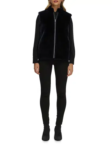 Gorski Women's Reversible Select Shearling Lamb Vest - Navy - Size Small | Thumbnail 6
