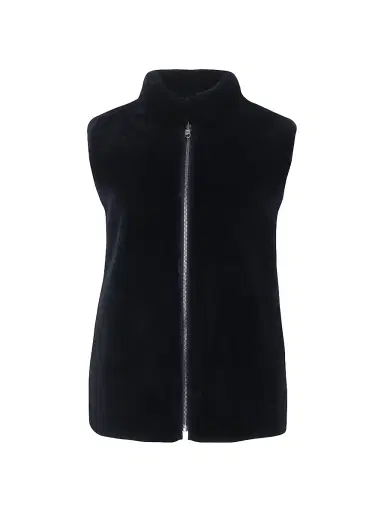 Gorski Women's Reversible Select Shearling Lamb Vest - Navy - Size Small | Thumbnail 1