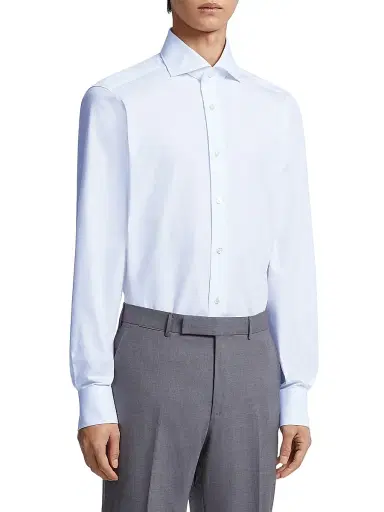 Zegna Men's Trofeo Comfort Cotton Shirt - White - Size 18.5 | Thumbnail 2