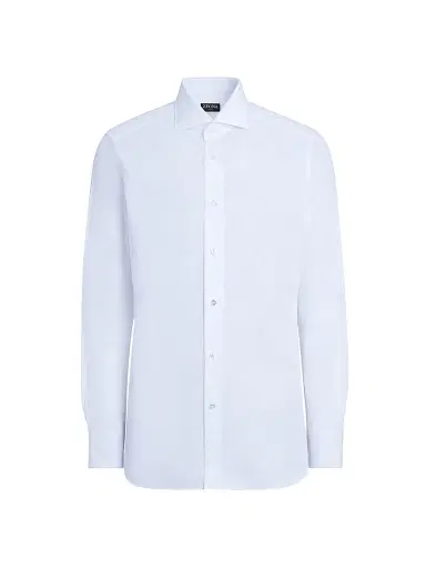 Zegna Men's Trofeo Comfort Cotton Shirt - White - Size 18.5 | Thumbnail 1