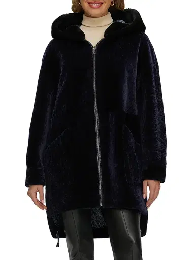 Gorski Women's Reversible Select Shearling Lamb Parka - Navy | Thumbnail 2