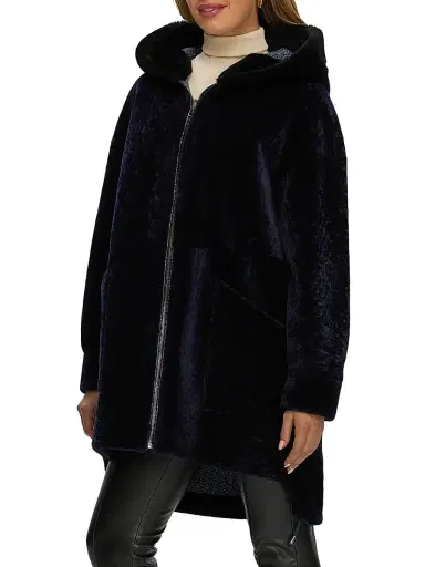Gorski Women's Reversible Select Shearling Lamb Parka - Navy | Thumbnail 3