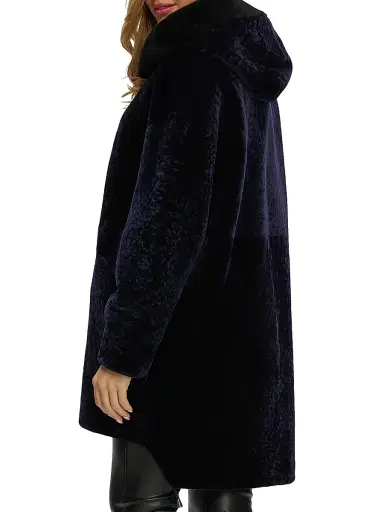 Gorski Women's Reversible Select Shearling Lamb Parka - Navy | Thumbnail 4