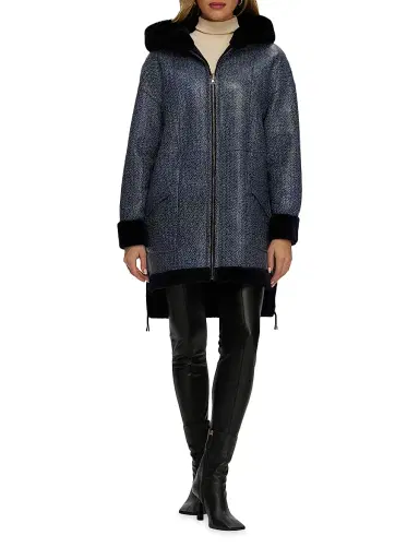 Gorski Women's Reversible Select Shearling Lamb Parka - Navy | Thumbnail 5