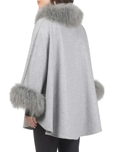 Gorski Women's Cashmere and Wool Blend Cape with Select Lamb Trim - Grey | Thumbnail 4 Gorski Women's Cashmere and Wool Blend Cape with Select Lamb Trim - Grey | Thumbnail 4
