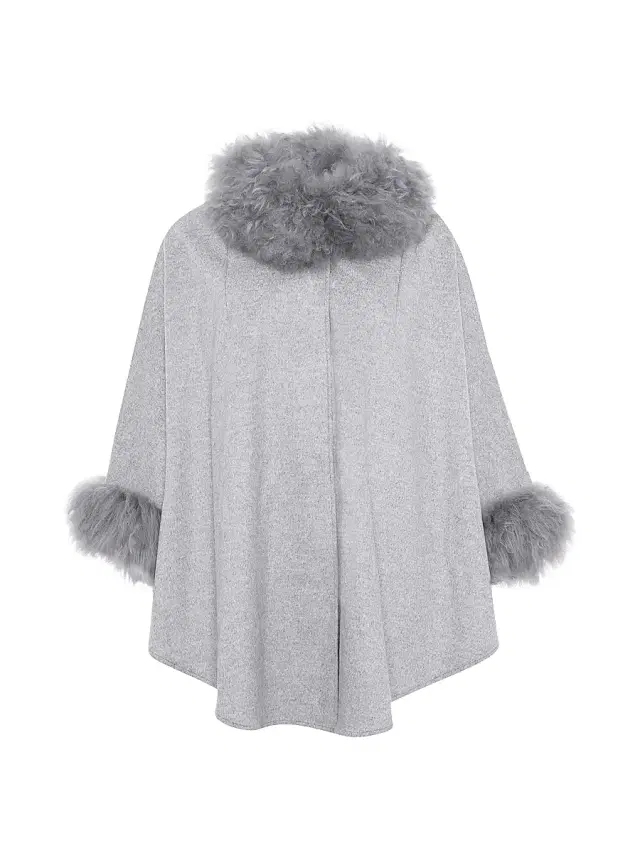 Gorski Women's Cashmere and Wool Blend Cape with Select Lamb Trim - Grey