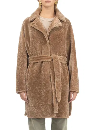 Gorski Women's Reversible Textured Shearling Lamb Stroller Belt - Latte - Size Small | Thumbnail 2