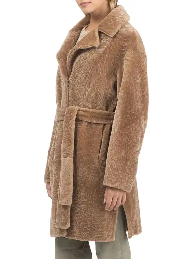 Gorski Women's Reversible Textured Shearling Lamb Stroller Belt - Latte - Size Small | Thumbnail 3
