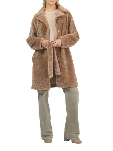 Gorski Women's Reversible Textured Shearling Lamb Stroller Belt - Latte - Size Small | Thumbnail 5