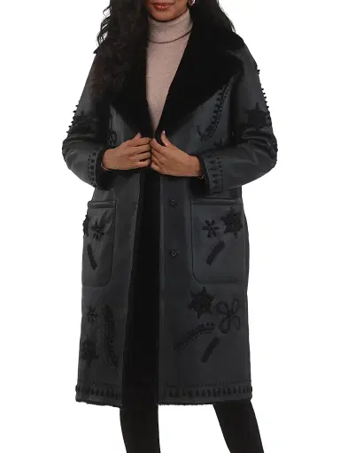 Gorski Women's Merino Shearling Lamb Short Coat - Black - Size Small | Thumbnail 4