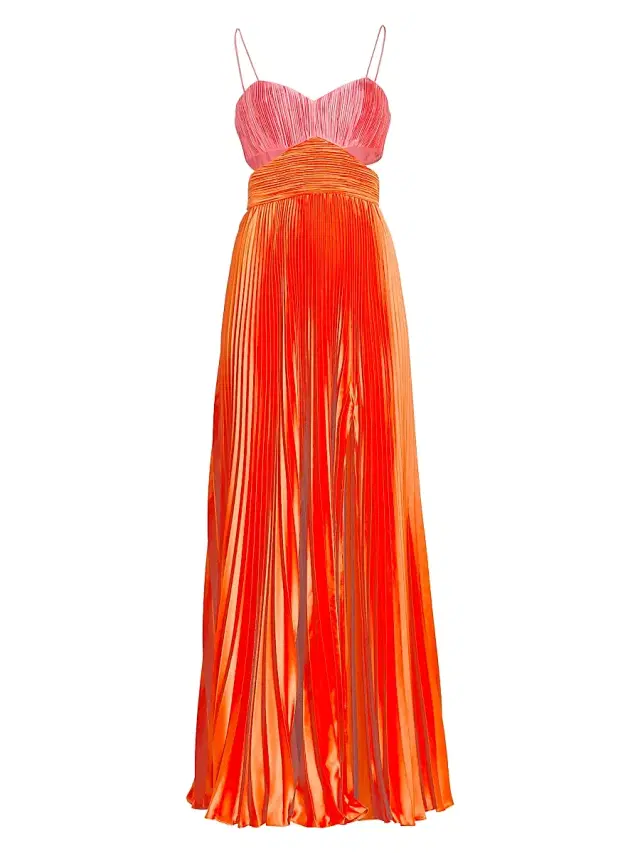 AMUR Women's Elodie Satin Colorblock Pleated Gown - Calla Lily Poppy Field