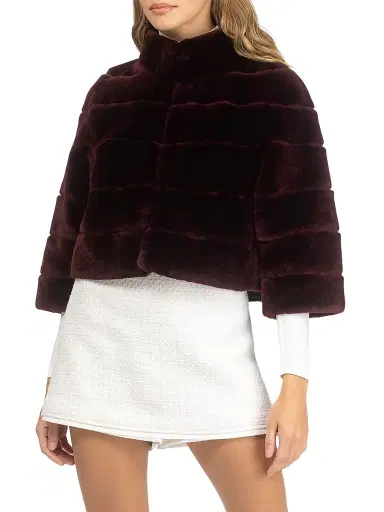 Gorski Women's Shearling Lamb Bolero Coat - Burgundy - Size Large | Thumbnail 3 Gorski Women's Shearling Lamb Bolero Coat - Burgundy - Size Large | Thumbnail 3