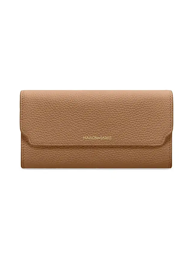 Maison de Sabre Women's Long Leather Flap Wallet - Sandstone Lily