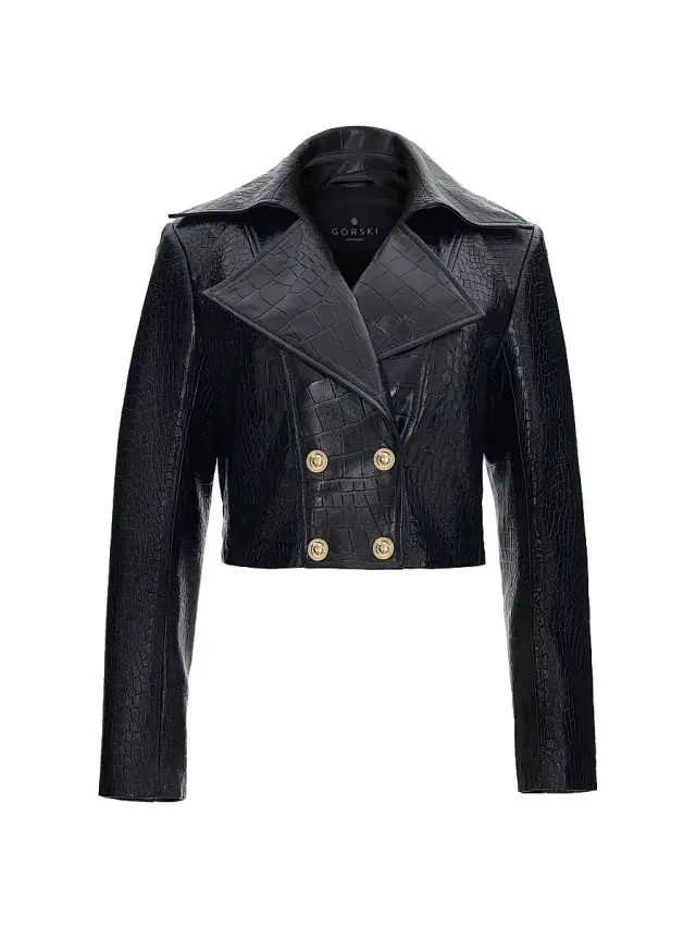 Gorski Women's Select Nappa Leather Croco Embossed Bolero - Black