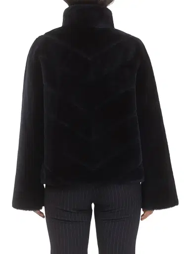 Gorski Women's Reversible Merino Shearling Lamb Chevron Jacket - Navy - Size Large | Thumbnail 3