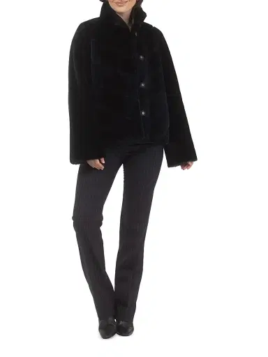 Gorski Women's Reversible Merino Shearling Lamb Chevron Jacket - Navy - Size Large | Thumbnail 5