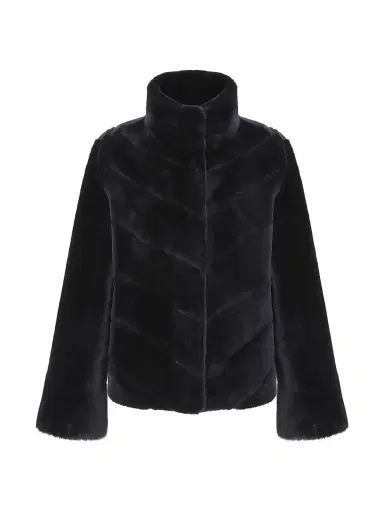 Gorski Women's Reversible Merino Shearling Lamb Chevron Jacket - Navy - Size Large | Thumbnail 1