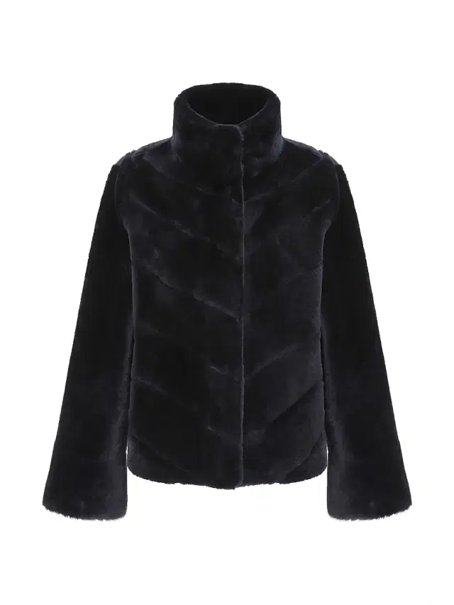 Gorski Women's Reversible Merino Shearling Lamb Chevron Jacket - Navy