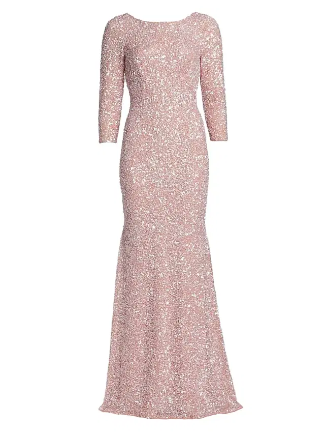 Theia Women's Three-Quarter Sleeve Sequin Sheath Gown - Blush