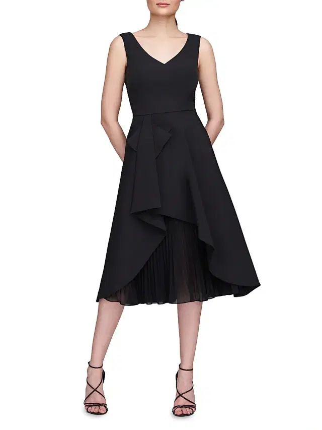 Kay Unger Women's Begonia Ruffled A-Line Midi-Dress - Black