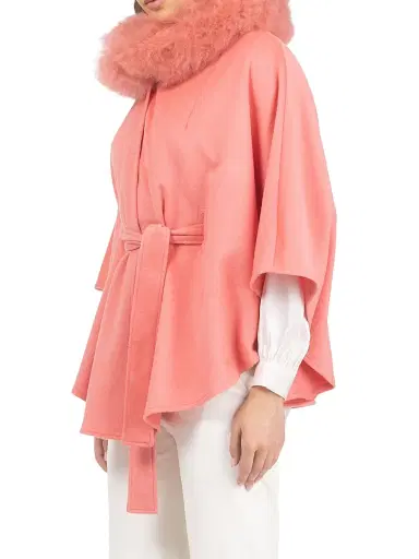Gorski Women's Select Wool Belted Cape with Select Lamb Collar - Coral | Thumbnail 3
