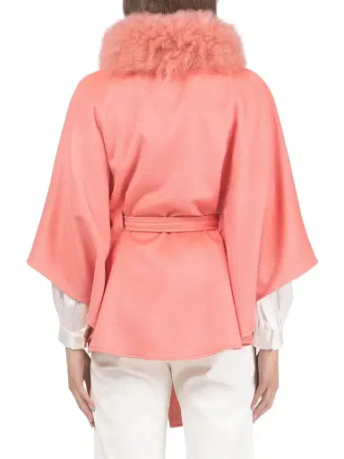 Gorski Women's Select Wool Belted Cape with Select Lamb Collar - Coral | Thumbnail 4