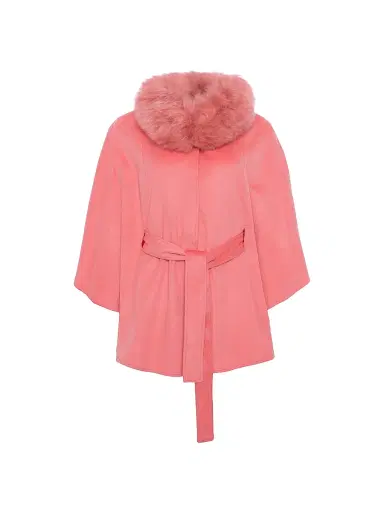 Gorski Women's Select Wool Belted Cape with Select Lamb Collar - Coral | Thumbnail 1