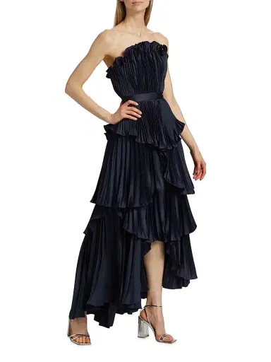 AMUR Women's Janey Tiered Shell High-Low Gown - Navy | Thumbnail 2