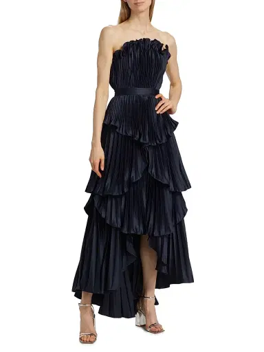 AMUR Women's Janey Tiered Shell High-Low Gown - Navy | Thumbnail 3
