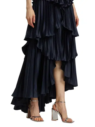 AMUR Women's Janey Tiered Shell High-Low Gown - Navy | Thumbnail 6