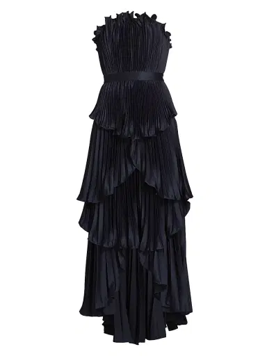 AMUR Women's Janey Tiered Shell High-Low Gown - Navy | Thumbnail 1