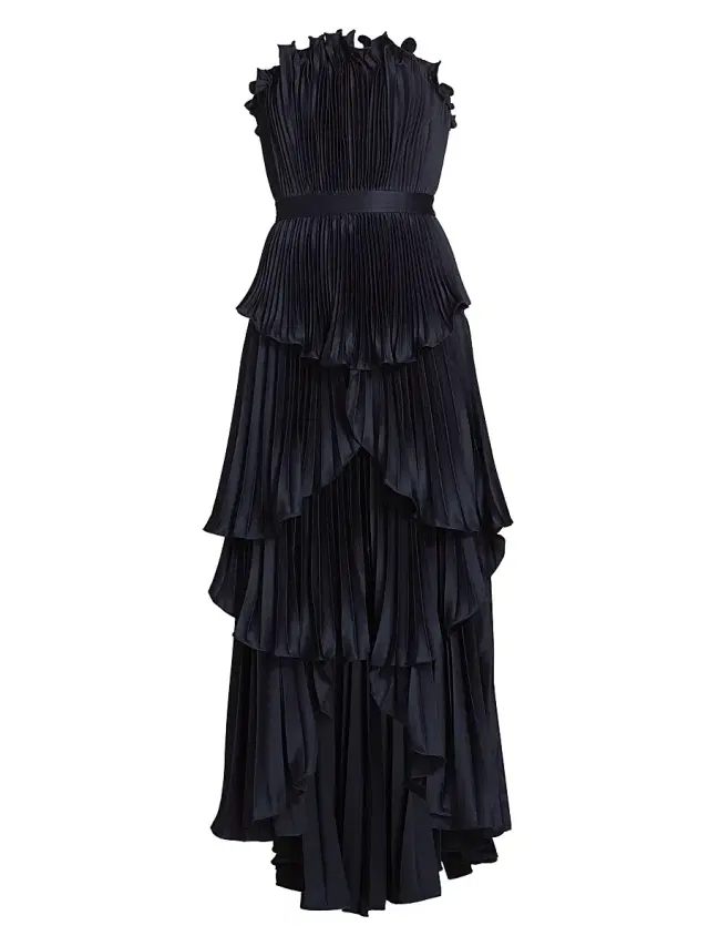 AMUR Women's Janey Tiered Shell High-Low Gown - Navy