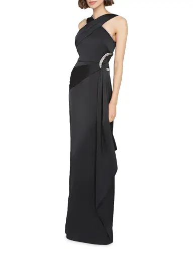THEIA Women's Cressida Halter Column Gown - Black - Size 16 | Thumbnail 4