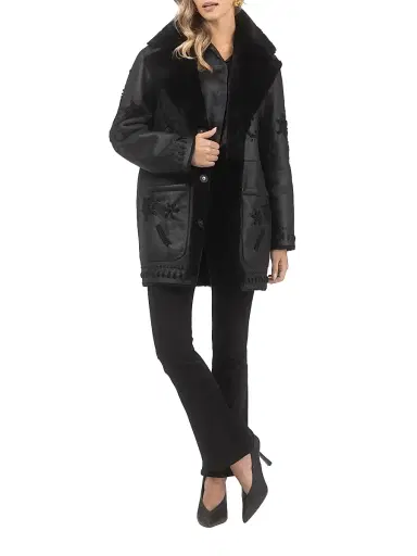 Gorski Women's Merino Shearling Lamb Jacket - Black - Size Medium | Thumbnail 5