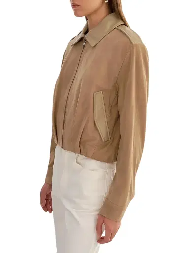 LAMARQUE Women's Robbie Suede Bomber Jacket - Beige | Thumbnail 4 LAMARQUE Women's Robbie Suede Bomber Jacket - Beige | Thumbnail 4