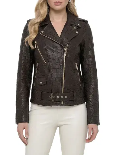 Gorski Women's Select Nappa Leather Croco Embossed Jacket - Brown | Thumbnail 2