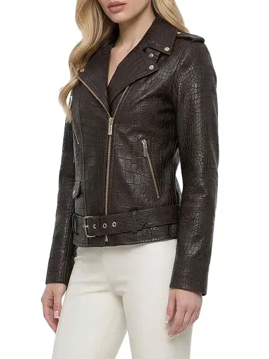 Gorski Women's Select Nappa Leather Croco Embossed Jacket - Brown | Thumbnail 3