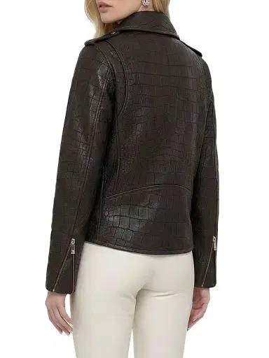 Gorski Women's Select Nappa Leather Croco Embossed Jacket - Brown | Thumbnail 4